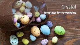  Presentation with broken egg - Slide deck having large broken chocolate easter egg background and a tawny brown colored foreground