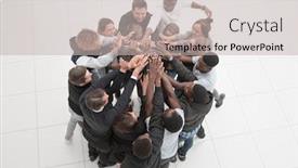  Presentation with unity - Presentation theme consisting of large-business-team-showing-unity background and a light gray colored foreground