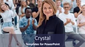  Presentation with casual young people - Cool new PPT theme with large-casual-group-of-young backdrop and a navy blue colored foreground