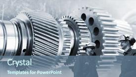  Presentation with industrial workers - Amazing slide deck having industrial engineers workers with large cogwheels and gears machinery metal blue toning concept with focal-point on workers backdrop and a ocean colored foreground
