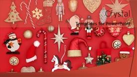  Presentation with festive season - Presentation featuring large collection of christmas tree bauble decorations on red background traditional symbols for the festive holiday season top view background and a red colored foreground