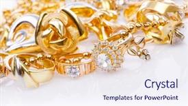  Presentation with gold silver - Amazing slides having large collection of gold jewellery backdrop and a sky blue colored foreground