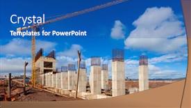  Presentation with bridges - PPT theme enhanced with large-construction-bridges-buildings-industry background and a ocean colored foreground