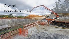  Presentation with foundation engineering construction - Presentation theme consisting of construction receiving concrete for foundation background and a light blue colored foreground