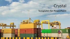  Presentation with container port - Slide set consisting of leaving the container port terminal background and a light gray colored foreground