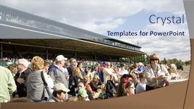  Presentation with kentucky - Audience pleasing presentation theme consisting of large-crowd-at-keenland-racetrack backdrop and a sky blue colored foreground