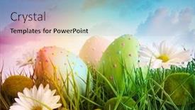  Presentation with sky rainbow - Colorful theme enhanced with large-eggs-with-daisies backdrop and a light blue colored foreground