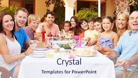  Presentation with family - PPT theme with successful confident three business people using tablet computer in opposite modern glass grand office dream working team on new startup project background and a mint green colored foreground.