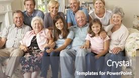  Presentation with family - Beautiful PPT theme featuring large family group sitting backdrop and a gray colored foreground