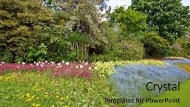  Presentation with trees - Colorful slides enhanced with large flower bed and trees backdrop and a gold colored foreground
