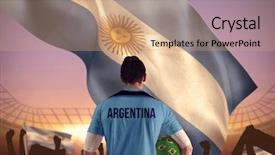 Presentation with football stadium - Colorful presentation design enhanced with argentina football player holding ball against large football stadium under purple sky backdrop and a coral colored foreground