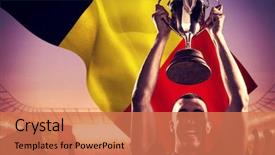  Presentation with football stadium - Beautiful slide set featuring large football stadium under purple backdrop and a coral colored foreground