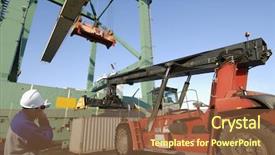  Presentation with forklift - Amazing theme having large forklift truck lifting containers backdrop and a tawny brown colored foreground