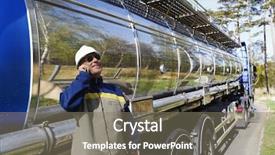  Presentation with truck driver - Cool new slide set with large fuel and oil truck backdrop and a gray colored foreground