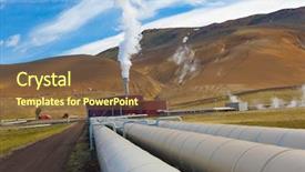  Presentation with geothermal energy - Colorful presentation design enhanced with large geothermal plant pumping heat backdrop and a tawny brown colored foreground