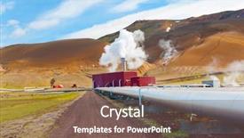  Presentation with volcano - Beautiful PPT theme featuring large geothermal plant pumping heat backdrop and a violet colored foreground