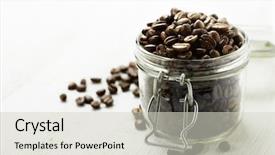  Presentation with coffee beans - Amazing PPT theme having large glass jar full backdrop and a soft green colored foreground