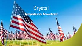  Presentation with veterans day - PPT theme with large-group-of-american-flags background and a teal colored foreground