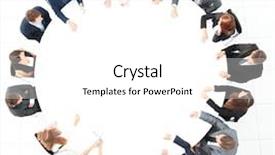  Presentation with round table - Amazing PPT theme having large group of business people backdrop and a white colored foreground
