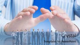  Presentation with life insurance - Beautiful slide deck featuring large group of business people backdrop and a teal colored foreground