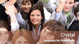  Presentation with group - Presentation theme enhanced with large group of business people background and a  colored foreground