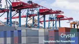  Presentation with dock - Slide deck with large group of cargo containers at the commercial dock background and a ocean colored foreground