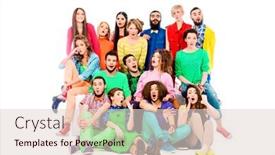  Presentation with cheerful - Amazing presentation theme having large group of cheerful young people full length portrait isolated over white backdrop and a lemonade colored foreground