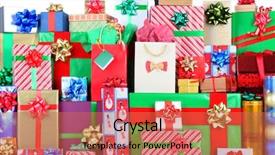  Presentation with group of children in christmas - Colorful PPT theme enhanced with large group of christmas presents backdrop and a red colored foreground
