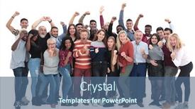  Presentation with community service happy volunteer group - Presentation design having large-group-of-different-happy background and a ocean colored foreground