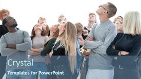  Presentation with diverse people - Cool new slides with large-group-of-diverse-young backdrop and a ocean colored foreground