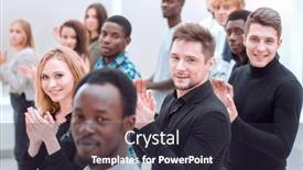  Presentation with diverse people - Presentation having large-group-of-diverse-young background and a wine colored foreground