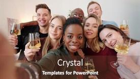  Presentation with flutes - Colorful PPT theme enhanced with large-group-of-happy-young backdrop and a tawny brown colored foreground