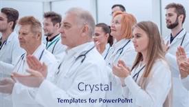  Presentation with medical - Presentation theme consisting of large-group-of-medical-practitioners background and a sky blue colored foreground
