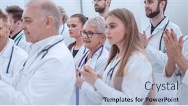  Presentation with medical - Amazing presentation theme having large-group-of-medical-practitioners backdrop and a light blue colored foreground