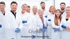  Presentation with medical - Slide set consisting of large-group-of-medical-researchers background and a light blue colored foreground