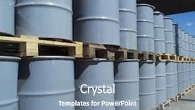  Presentation with drum - Slides having large group of oil drums background and a seafoam green colored foreground