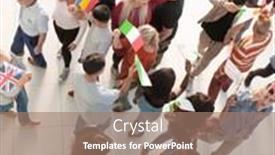  Presentation with national - Presentation theme featuring large-group-of-people-raising background and a coral colored foreground