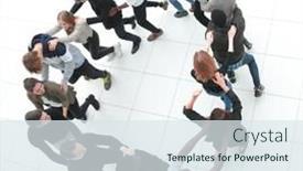  Presentation with shape - Slide set featuring large-group-of-people background and a sky blue colored foreground