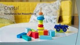  Presentation with red blue yellow - Audience pleasing presentation theme consisting of large-group-of-small-wooden backdrop and a gold colored foreground