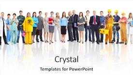  Presentation with worker - PPT theme with large group of smiling workers background and a white colored foreground
