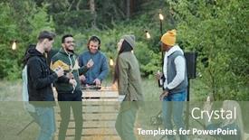  Presentation with joyful - PPT theme consisting of large-group-of-young-joyful background and a gray colored foreground