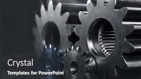  Presentation with blue metallic - Beautiful presentation theme featuring large industrial gear concept in dark metallic and blue toning backdrop and a dark gray colored foreground