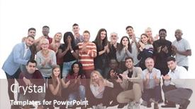  Presentation with international - Presentation theme consisting of large-international-group-of-happy background and a violet colored foreground