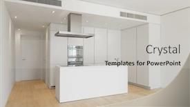  Presentation with kitchen furniture - Presentation theme consisting of large kitchen with island of a luxurious apartment white furniture background and a light gray colored foreground