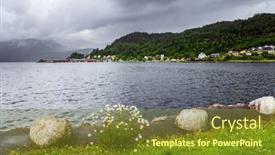  Presentation with rainy day - PPT theme having large-lake-next-to-road background and a  colored foreground