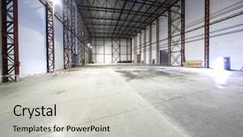  Presentation with hangar - Slide set enhanced with large light empty hangar with concrete floor and entrances for large trucks background and a light gray colored foreground