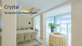  Presentation with luxury hotel - PPT theme with large luxury dining room interior new empty hotel or home space background and a light gray colored foreground