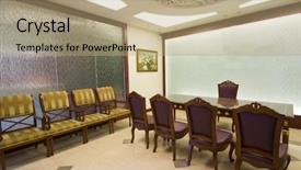  Presentation with conference table - Cool new PPT theme with large mahogany conference room table backdrop and a coral colored foreground