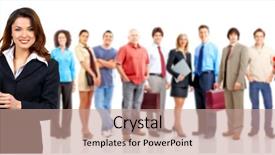 Presentation with big group people - Slide set with large meeting - woman and group of business background and a  colored foreground