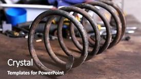  Presentation with workplace - Amazing PPT theme having large metal spring on workplace backdrop and a tawny brown colored foreground